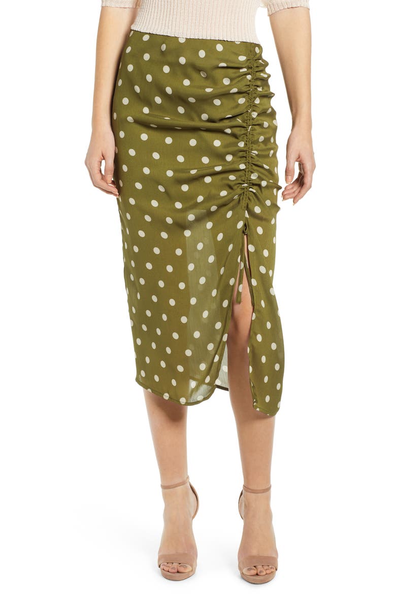Chriselle Lim Ren Ruched Skirt, Main, color, CREAM/ OLIVE