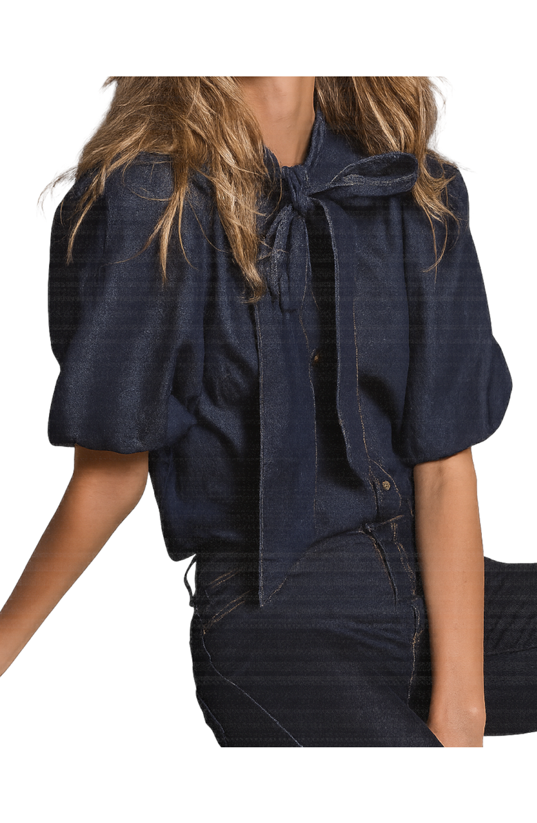 MINT VELVET Puff Sleeve Denim Shirt, Alternate, color, Navy