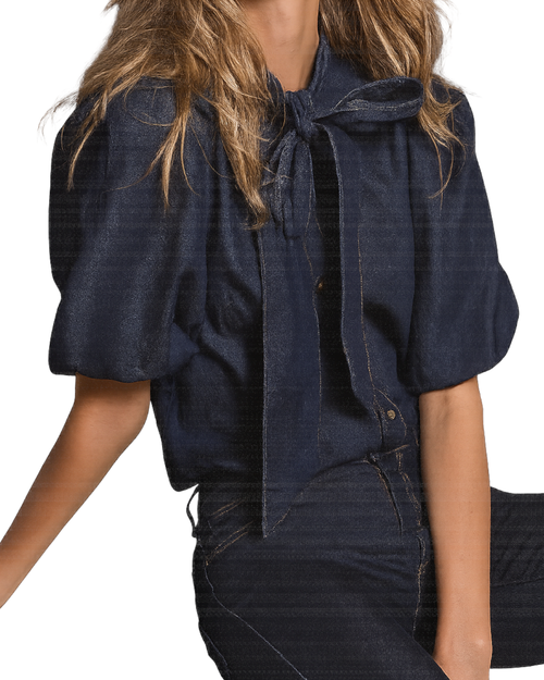 Mint Velvet Puff Sleeve Denim Shirt In Blue