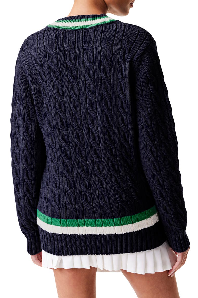 Cable Knit Wool Blend Tennis Sweater, Alternate, color, UJ7 NAVY BLUE/ ROCKET-WHITE