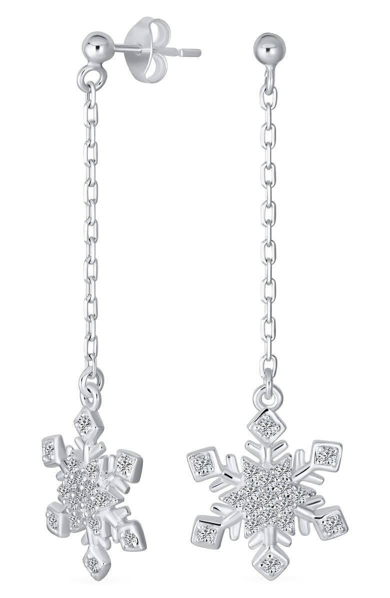 BLING JEWELRY Showflake CZ Drop Earrings, Main, color, Clear