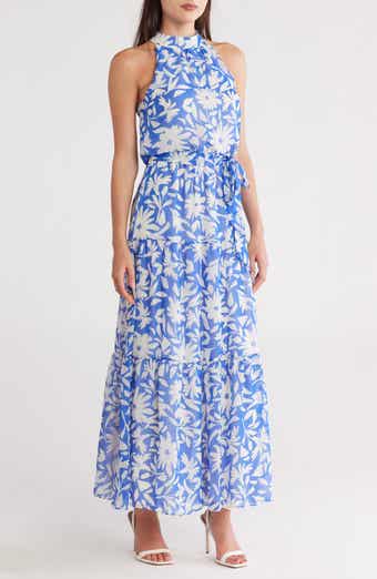 Donna Ricco Floral Sleeveless Tiered Chiffon Maxi Dress