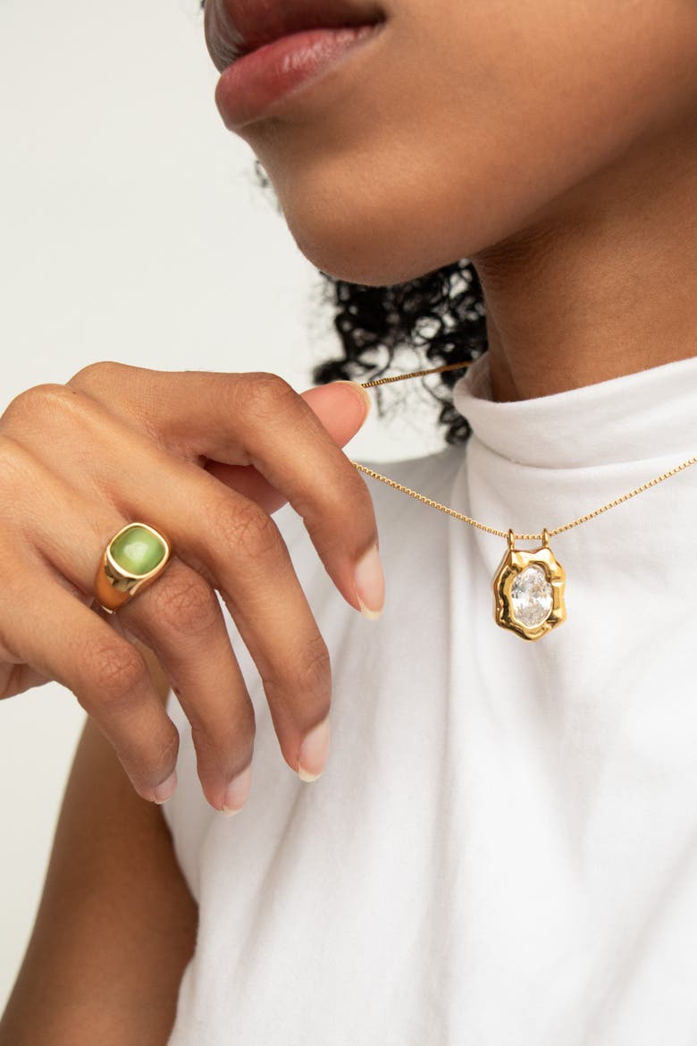 Green Cats Eye Signet Ring, Alternate, color, Gold With Green Cats Eye