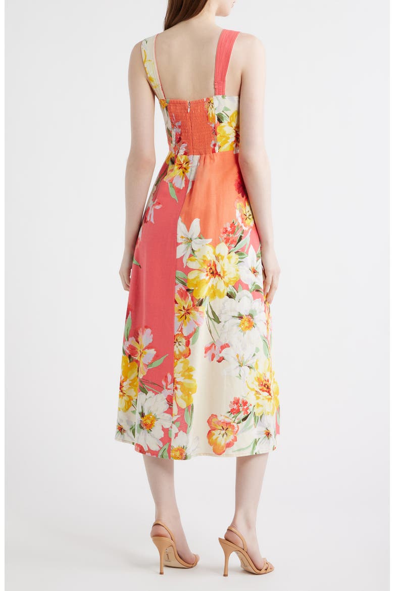 Floral Print Fit & Flare Midi Dress, Alternate, color, CORAL MULTI