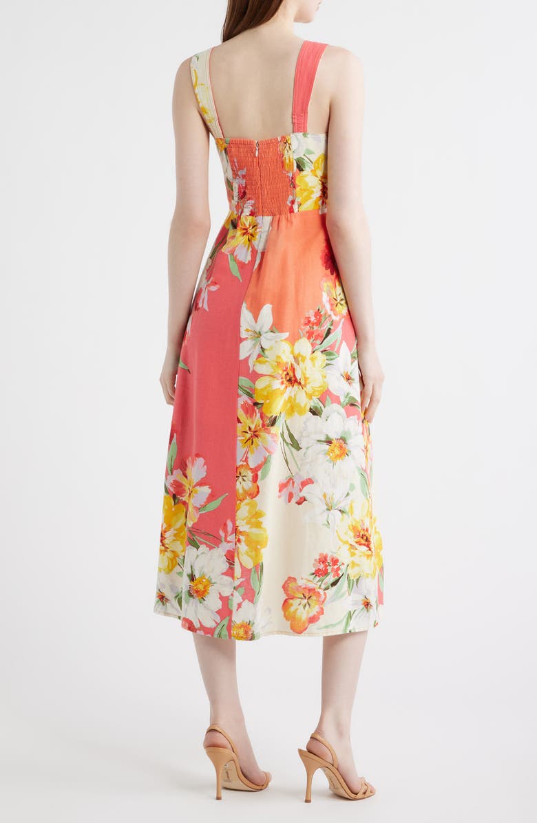 Vince Camuto Floral Print Fit & Flare Midi Dress, Alternate, color, Coral Multi