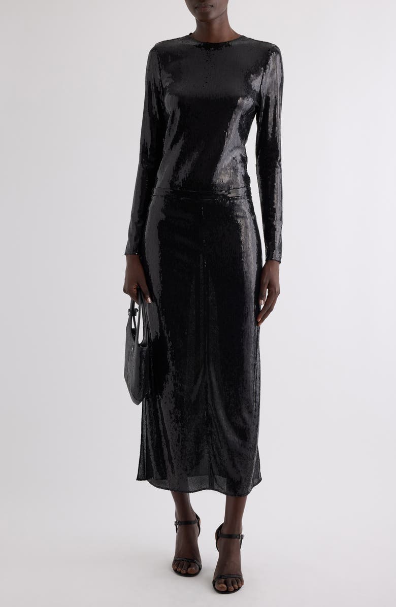 Courrèges Buckle Cutout Sequin Skirt, Alternate, color,