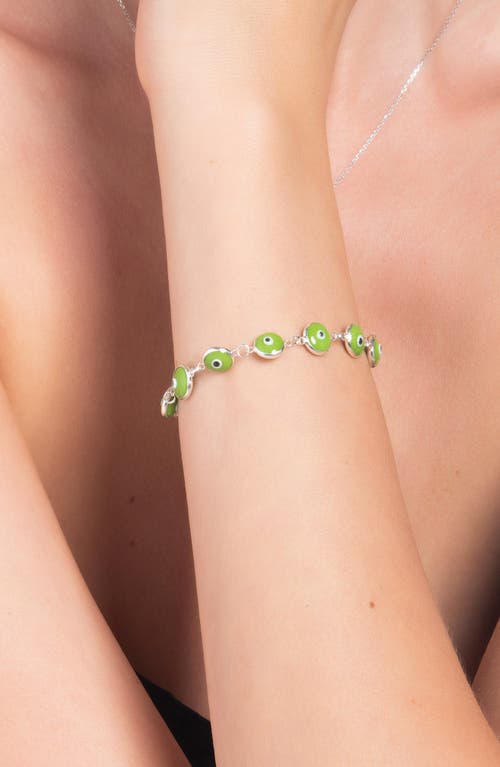 Best Silver Evil Eye Enamel Station Bracelet In Silver/green