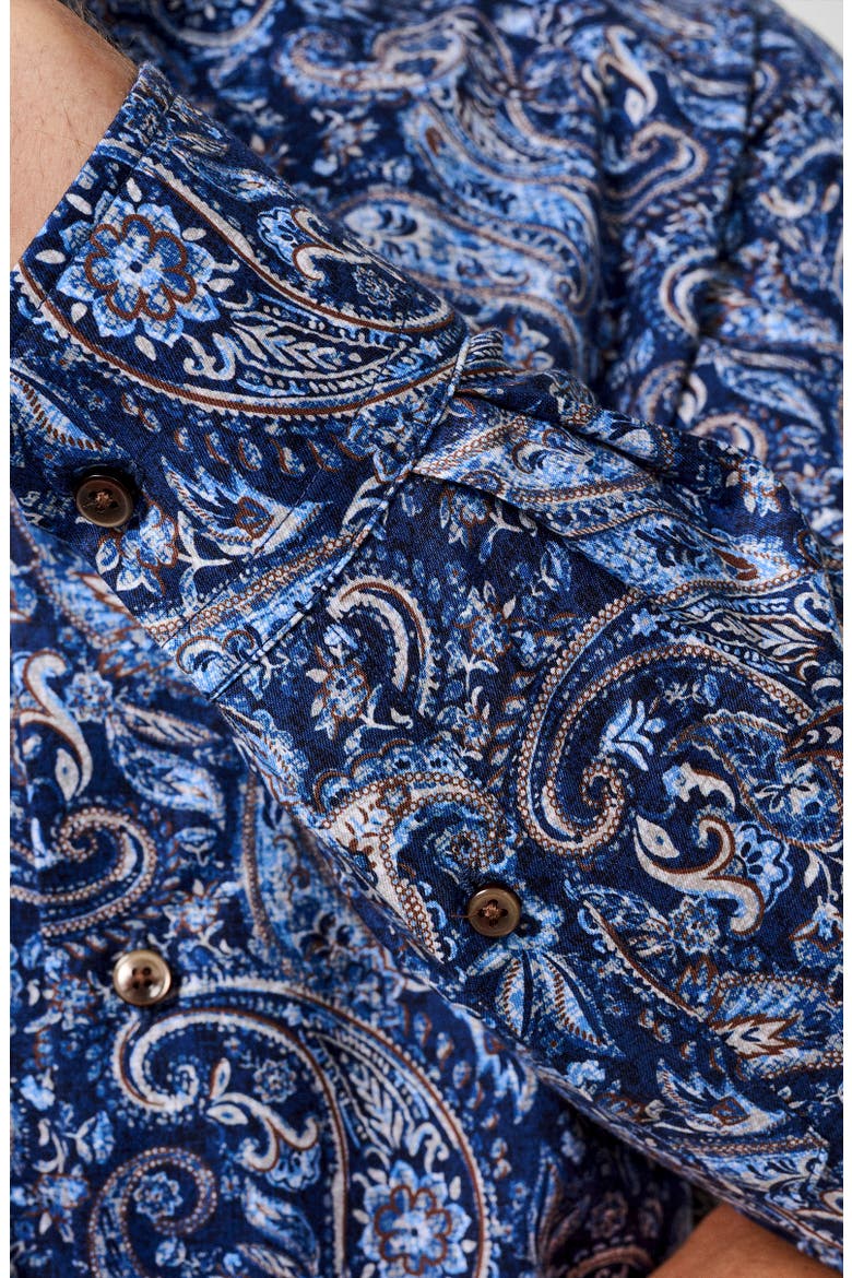 Paisley Sport Shirt, Alternate, color, NAVY/ CHOCOLATE