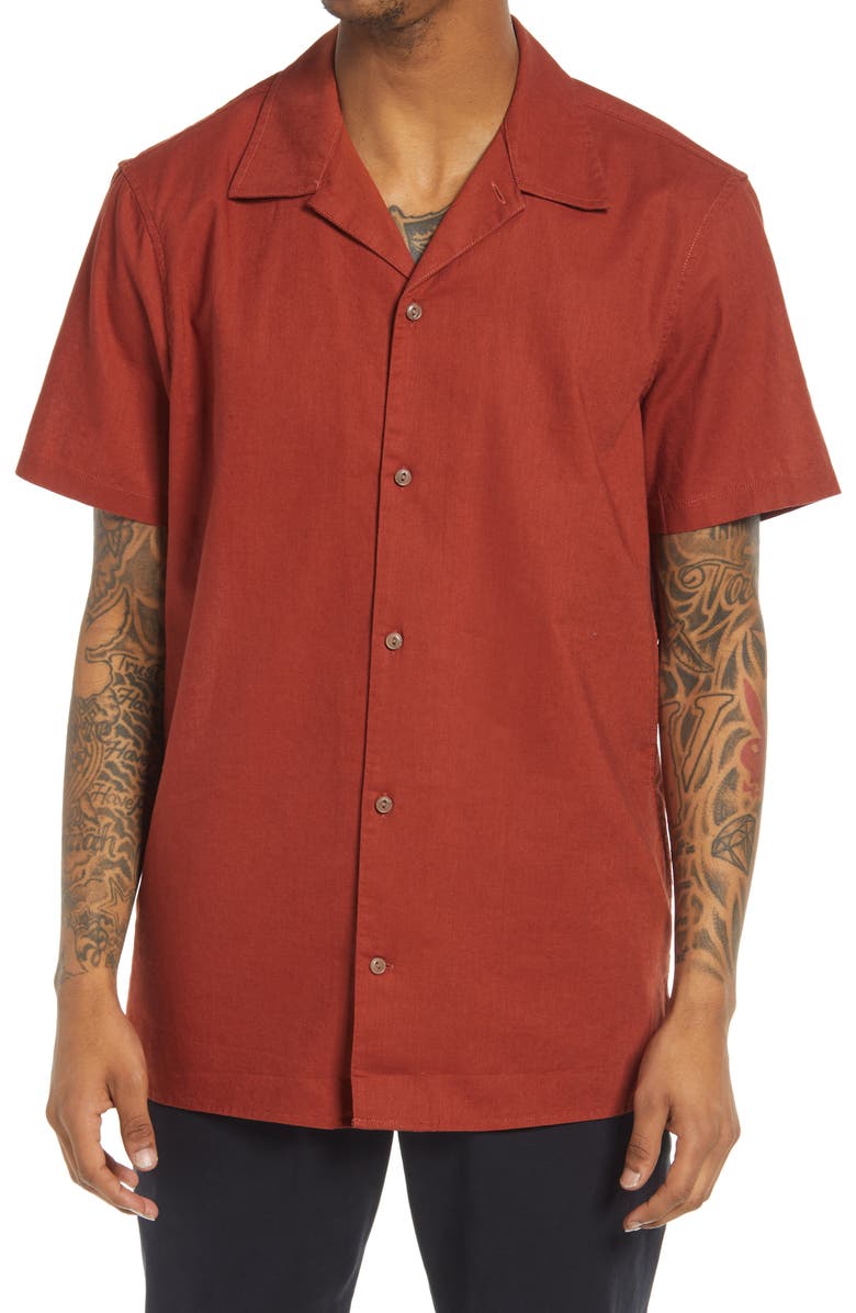Treasure & Bond Short Sleeve Linen & Cotton Button-Up Camp Shirt, Main, color, 