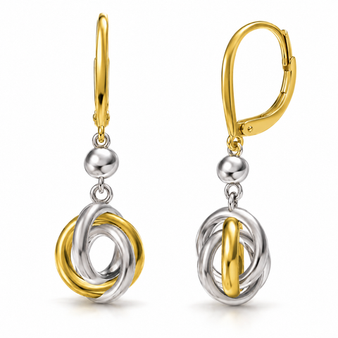 Two-tone Leverback Knot Drop Earrings