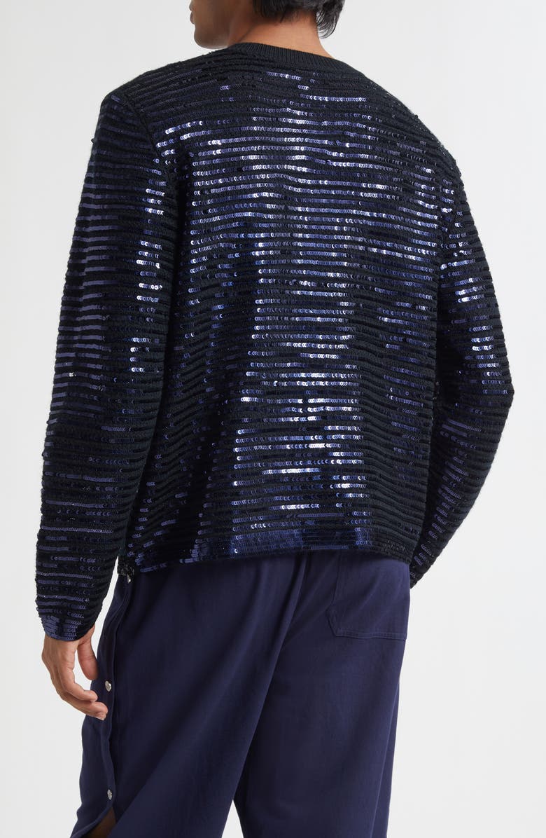 Bode Sequin Spotlight Virgin Wool Cardigan, Alternate, color, Black