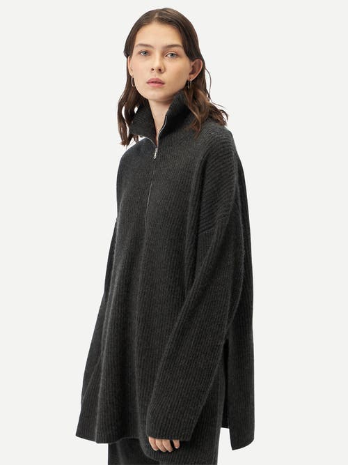 Gobi Mongolian Cashmere Cashmere Quarter-zip Sweater In Charcoal