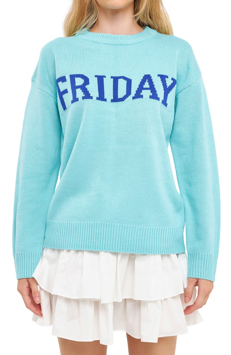 English Factory Weekday Motif Sweater, Alternate, color, Aqua