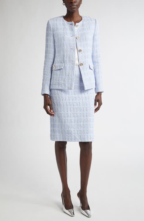 St John St. John Collection Plaid Textured Cotton Blend Tweed Jacket