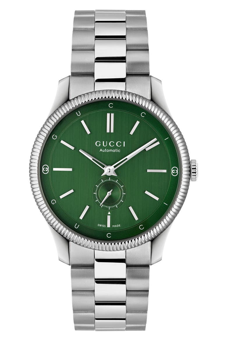 G-Timeless Automatic Bracelet Watch, 40mm, Alternate, color, GREEN/ SILVER