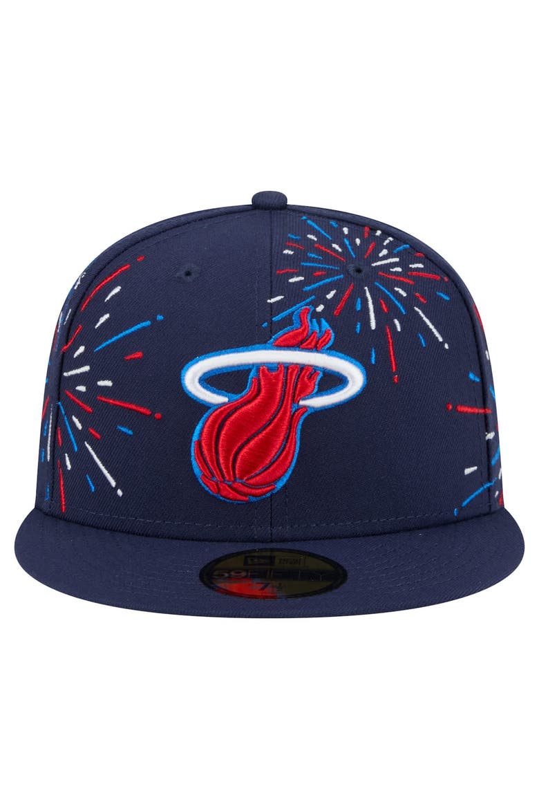 Men's New Era  Navy Miami Heat Americana Fireworks 59FIFTY Fitted Hat, Alternate, color, Navy
