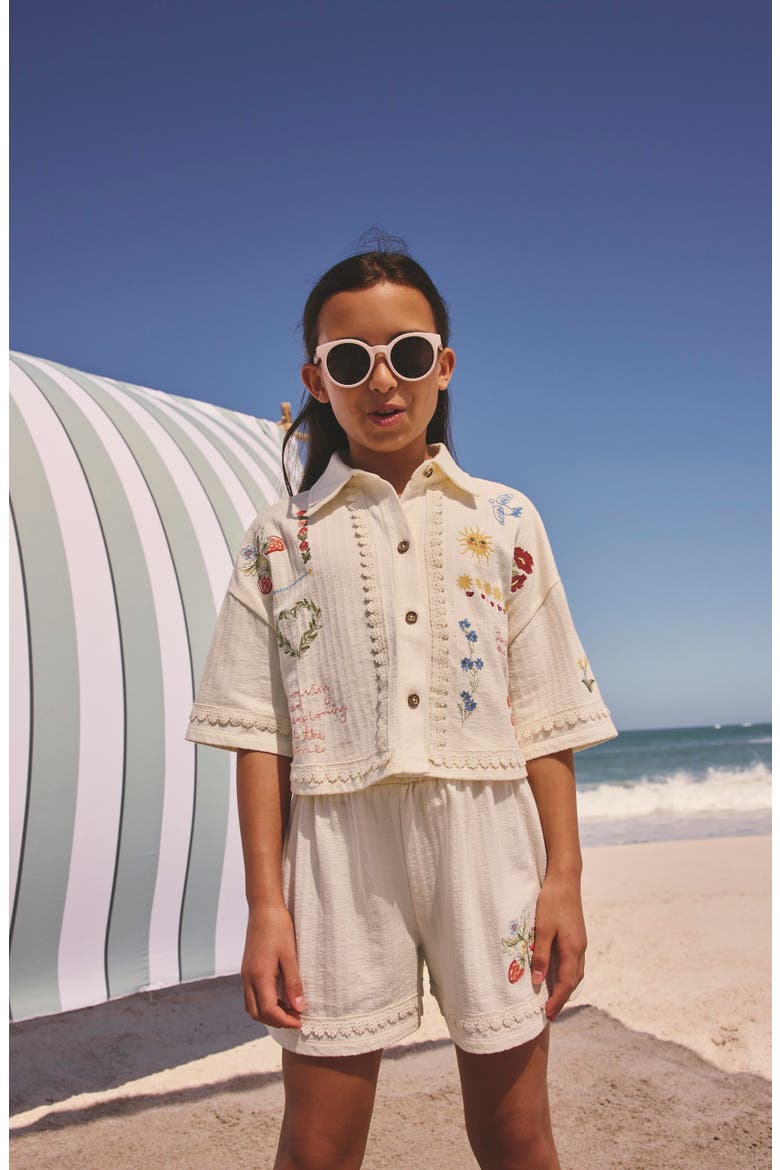 Kids' Embroidered Shirt & Shorts Set, Alternate, color, NEUTRAL