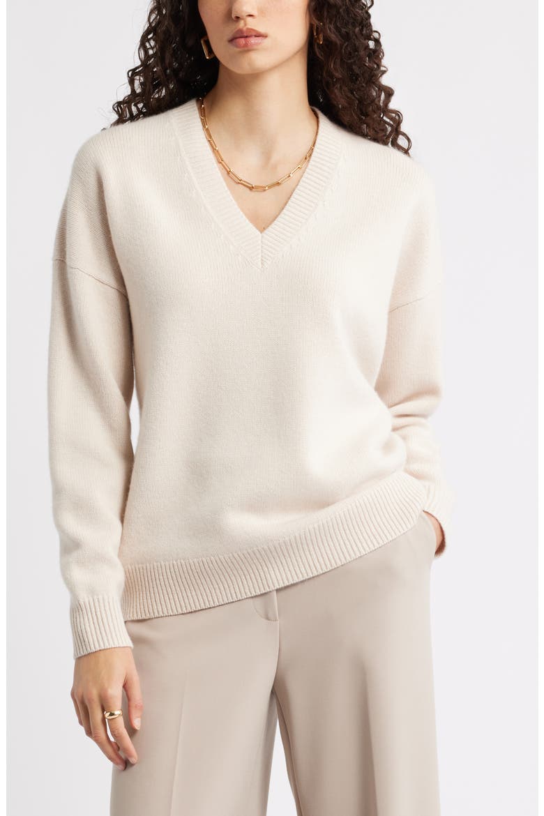 V-Neck Wool & Cashmere Sweater, Main, color, BEIGE BEACH