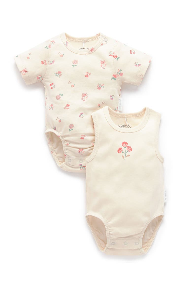 2 Pack Short Sleeve Ribbed Bodysuit Floral, Main, color, Emilia Print