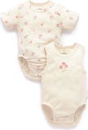 Purebaby 2 Pack Short Sleeve Ribbed Bodysuit Floral