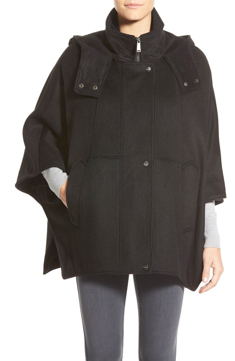 DKNY 'Blythe' Hooded Wool Blend Cape, Main, color,