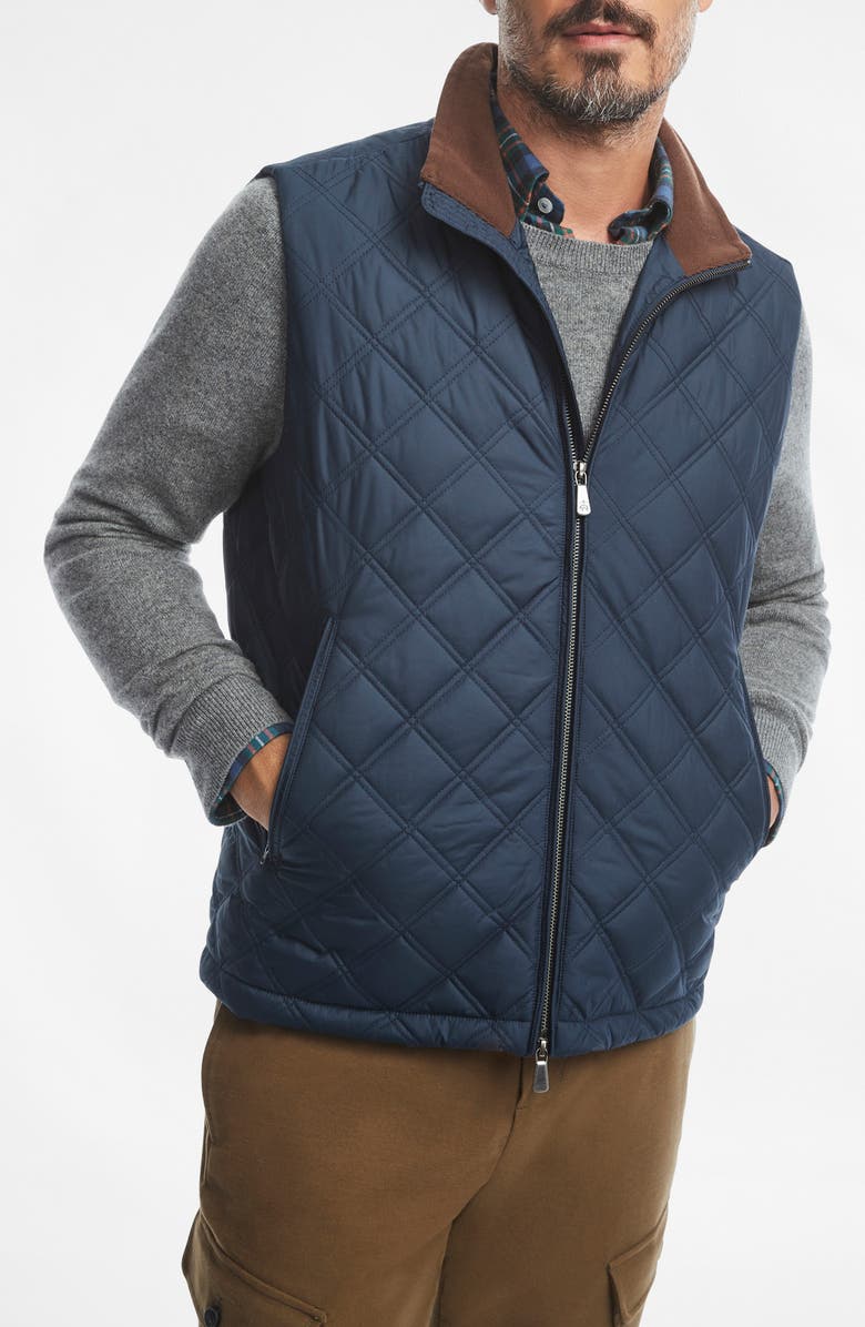 Brooks Brothers Paddock Water Repellent Diamond Quilted Vest, Main, color, Navy Blazer