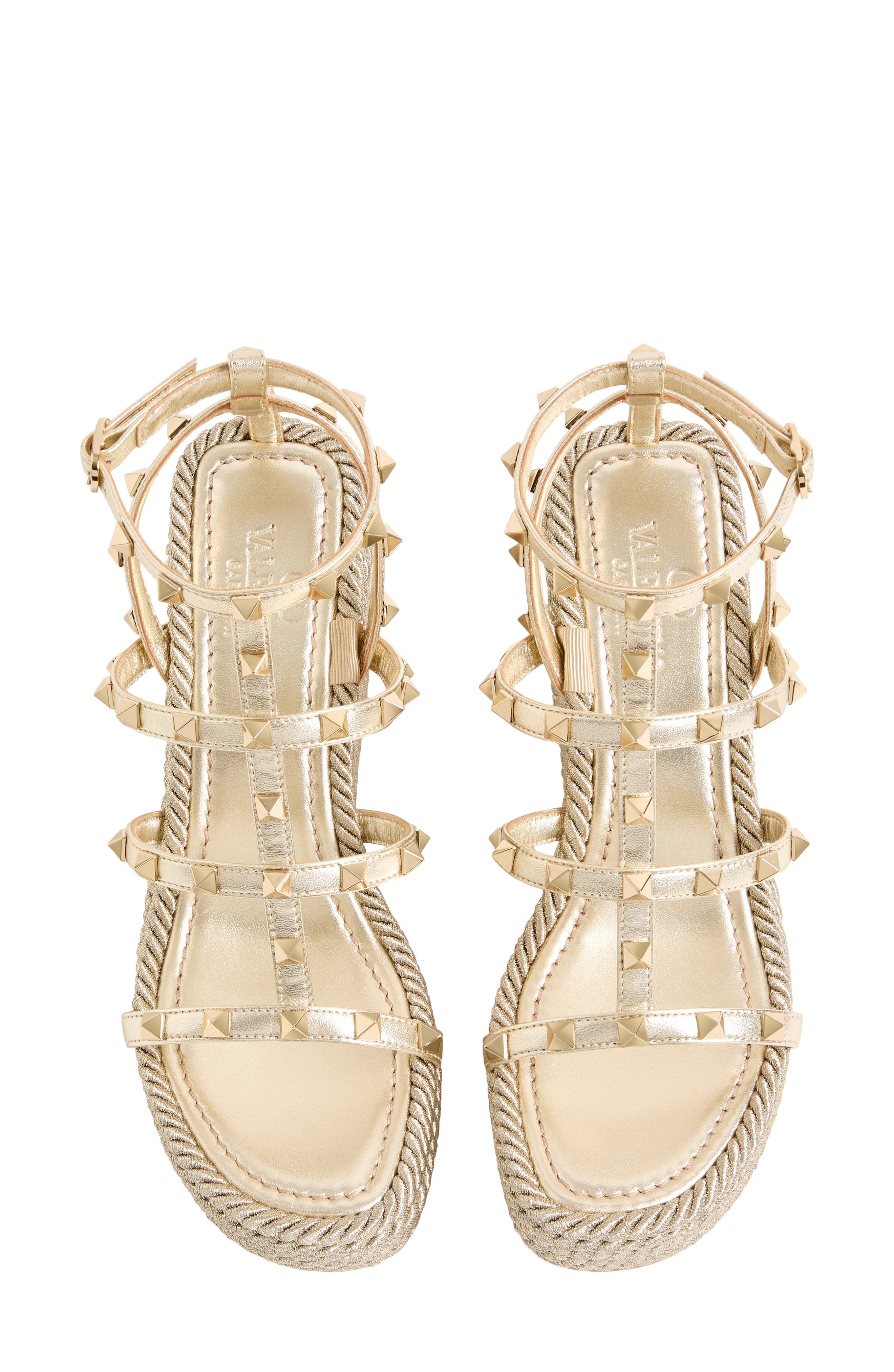 Valentino Rockstud Espadrille Wedge Sandal, Alternate, color, Platino