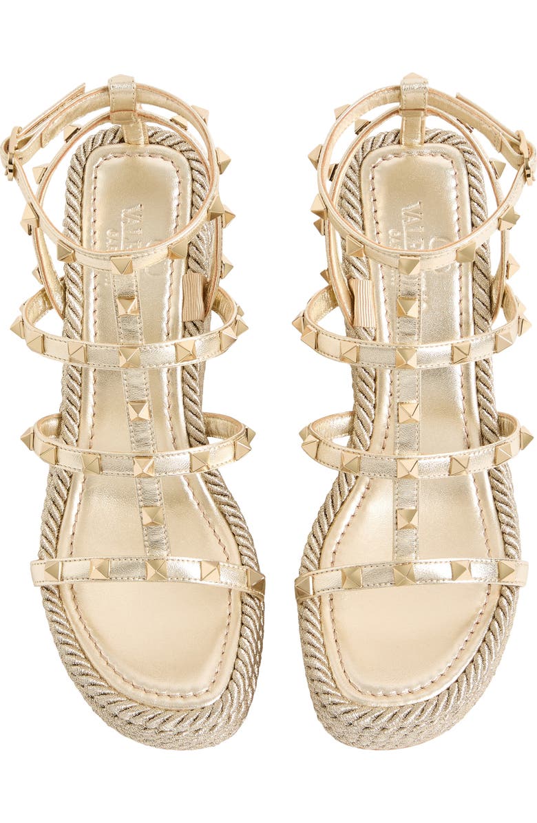 Valentino Rockstud Espadrille Wedge Sandal, Alternate, color, Platino