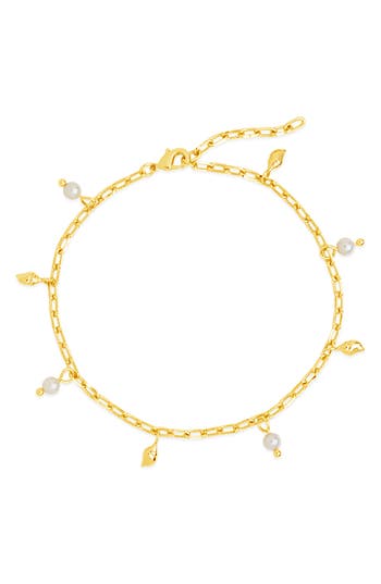 Sterling Forever Beverly Freshwater Pearl Charm Anklet In Burgundy