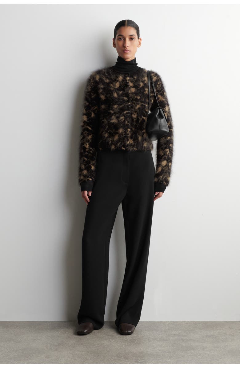 COS Animal-jacquard Merino Wool Cardigan, Alternate, color, Black / Brown