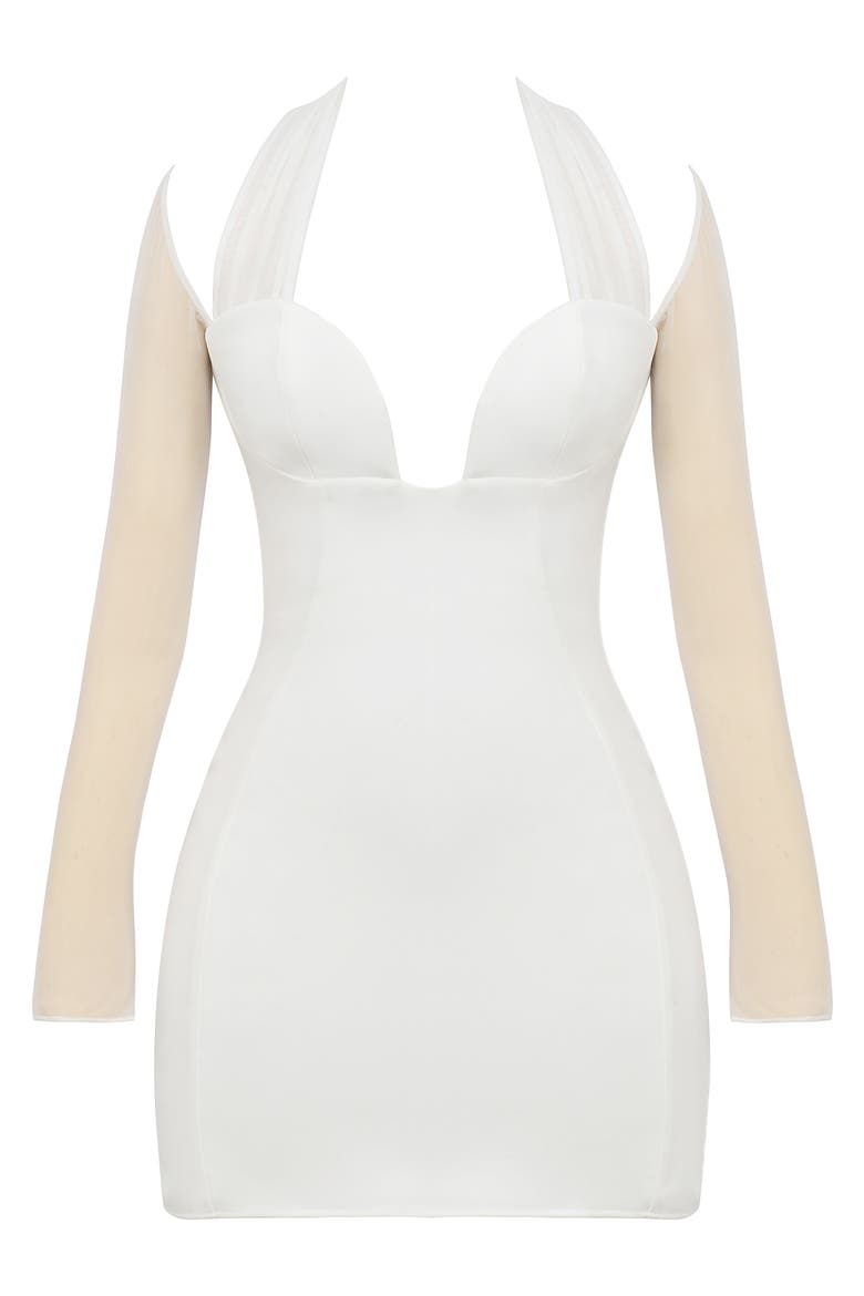 Holly Plunge Long Sleeve Minidress, Alternate, color, WHITE