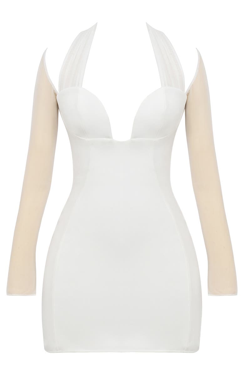 HOUSE OF CB Holly Plunge Long Sleeve Minidress, Alternate, color, White