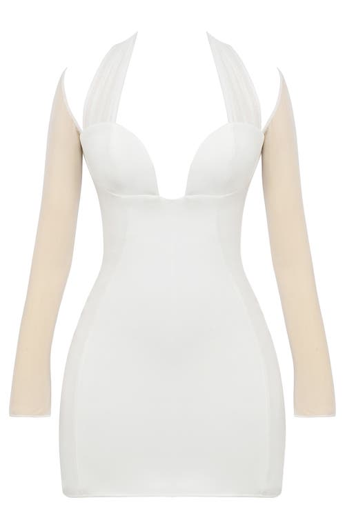 House Of Cb Holly Plunge Long Sleeve Minidress In White