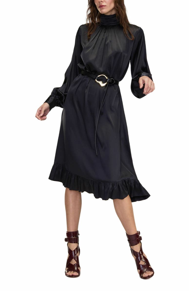 Cynthia Rowley Monroe Silk Charmeuse Dress, Alternate, color, Black