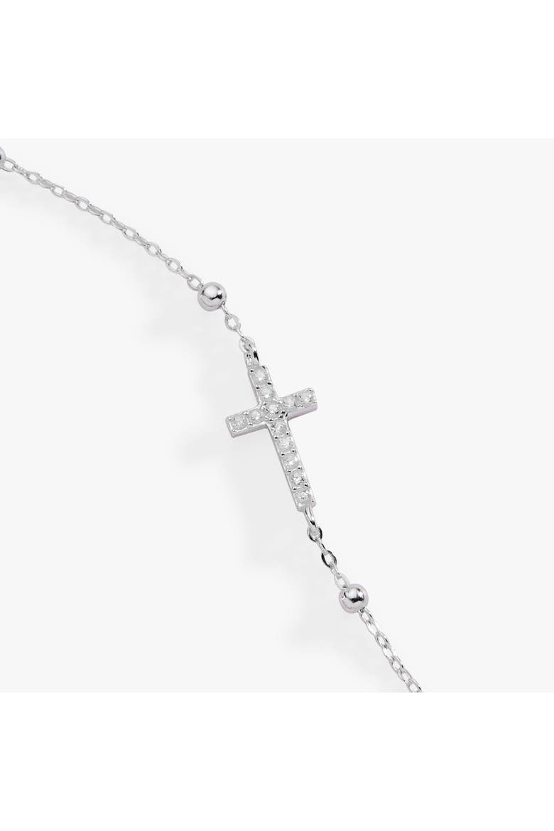 Cross Delicate Pave Crystal Beaded Strand Bracelet, Alternate, color, Silver