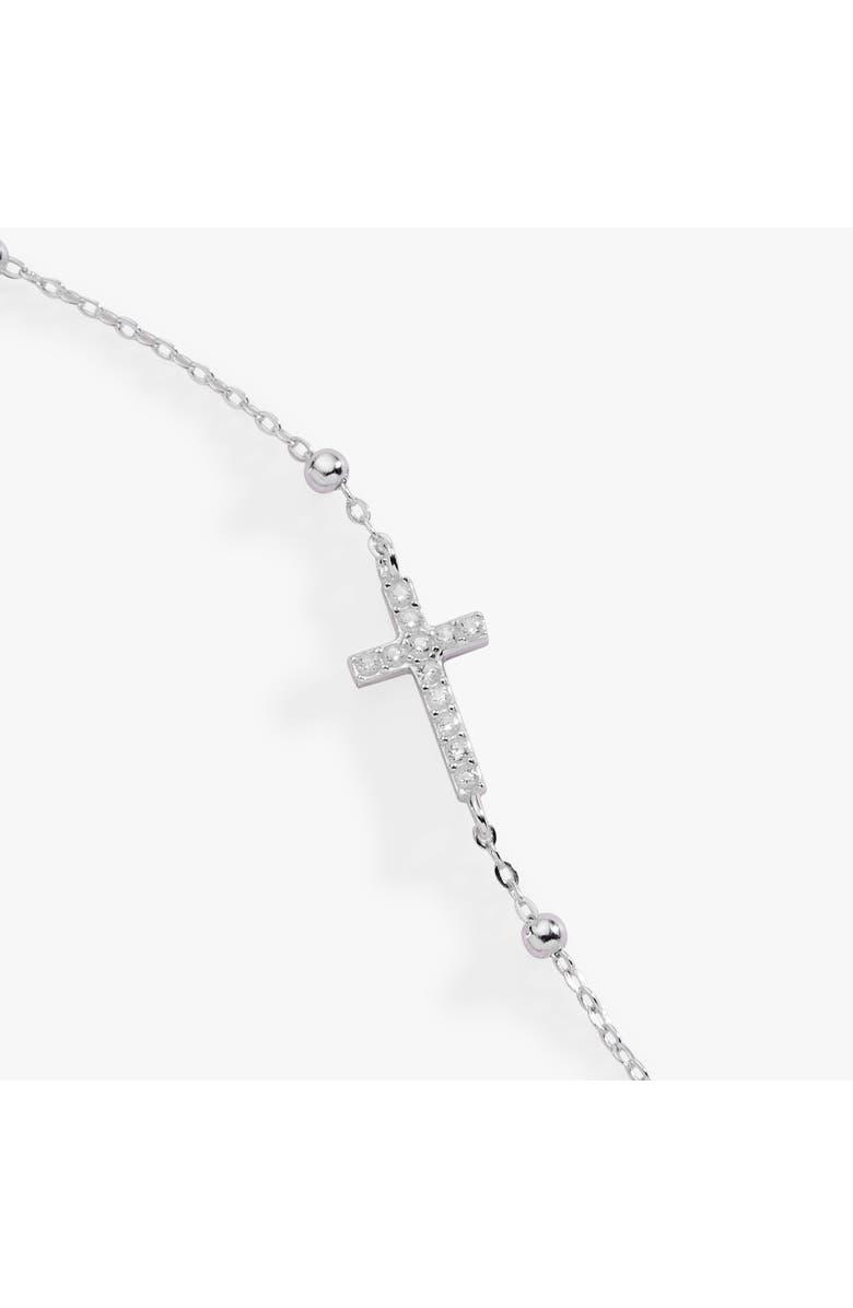 Alex and Ani Cross Delicate Pave Crystal Beaded Strand Bracelet, Alternate, color, Silver