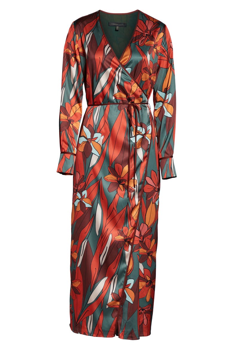 Floral Wrap Maxi Dress, Alternate, color, RED COMBO