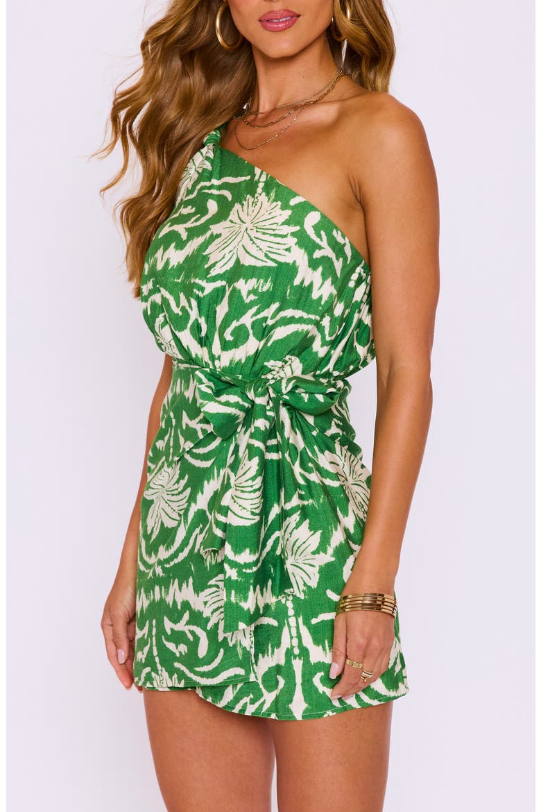 Tulum One-Shoulder Minidress, Alternate, color, GREEN/ CREAM