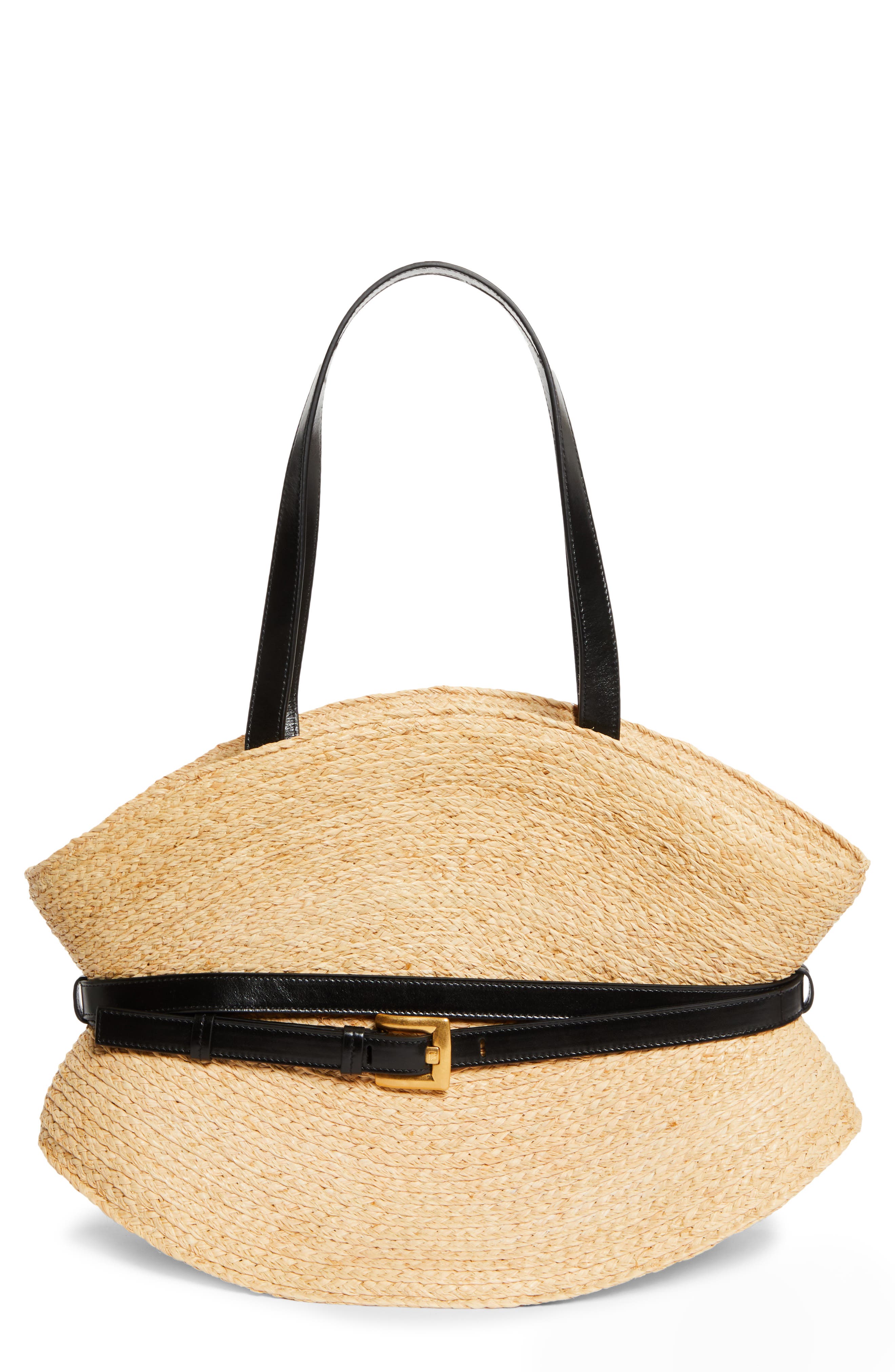Balmain Medium Shuffle Raffia Tote, Main, color, Natural / Black