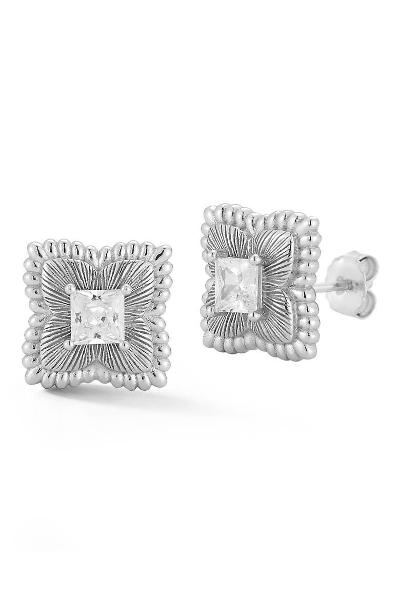 Cubic Zirconia Clover Stud Earrings, Main, color, SILVER