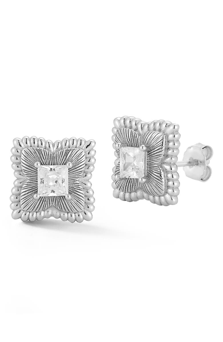 GLAZE JEWELRY Cubic Zirconia Clover Stud Earrings, Main, color, Silver