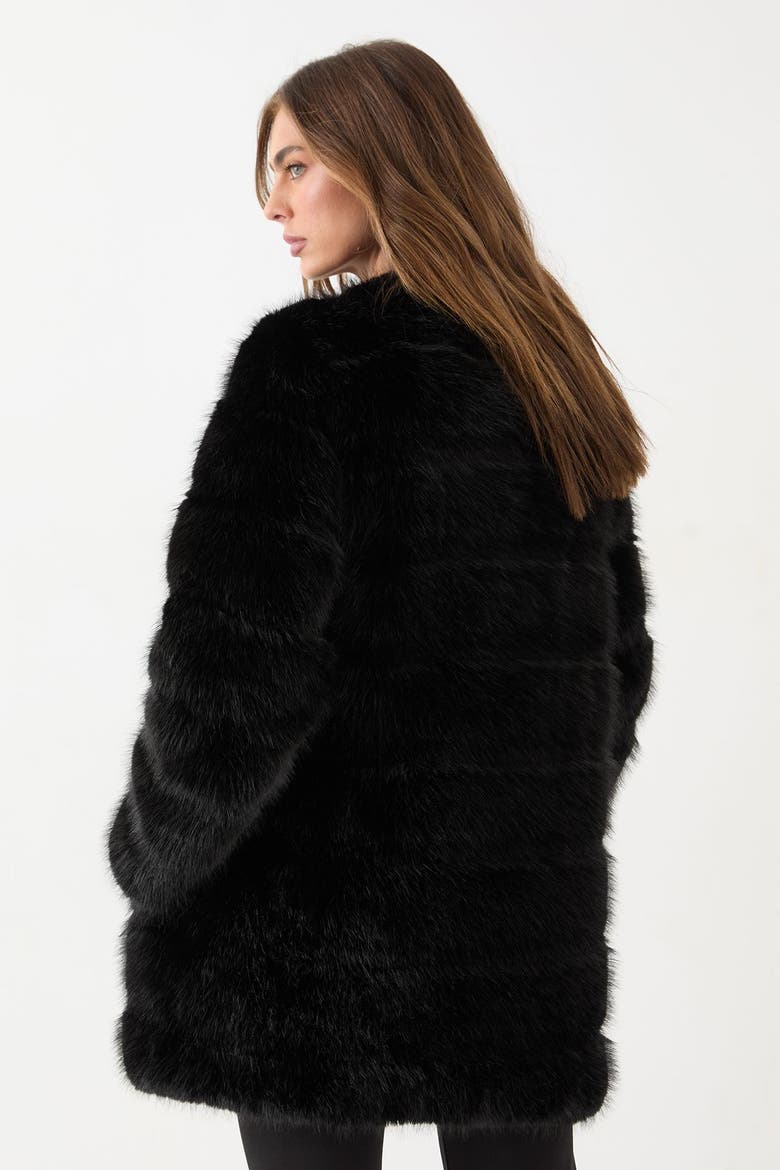 Panelled Faux Fur Coat, Alternate, color, Black