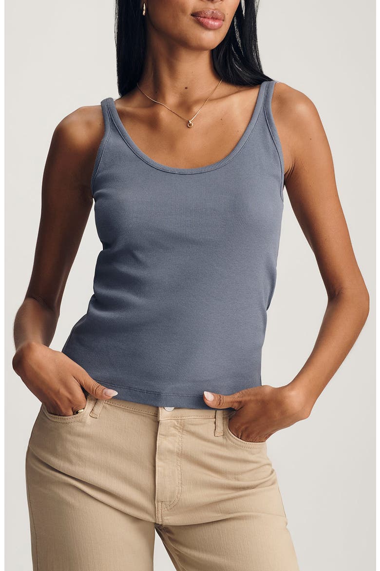 Scoop Neck Stretch Cotton Rib Tank, Main, color, GRISAILLE