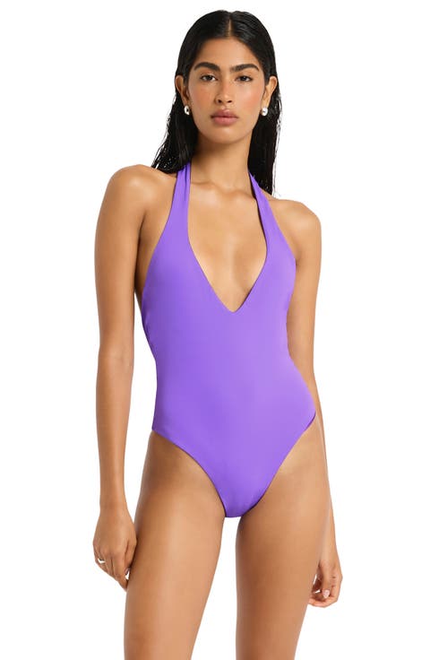 Andrea One Piece Reversible Halter One-Piece Swimsuit