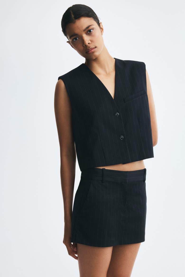 Cropped Twill Vest, Main, color, Navy blue/pinstriped
