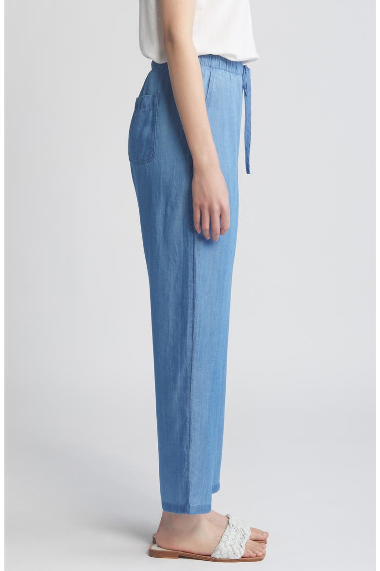 Elastic Waist Crop Taper Chambray Pants, Alternate, color, MEDIUM LIGHT WASH