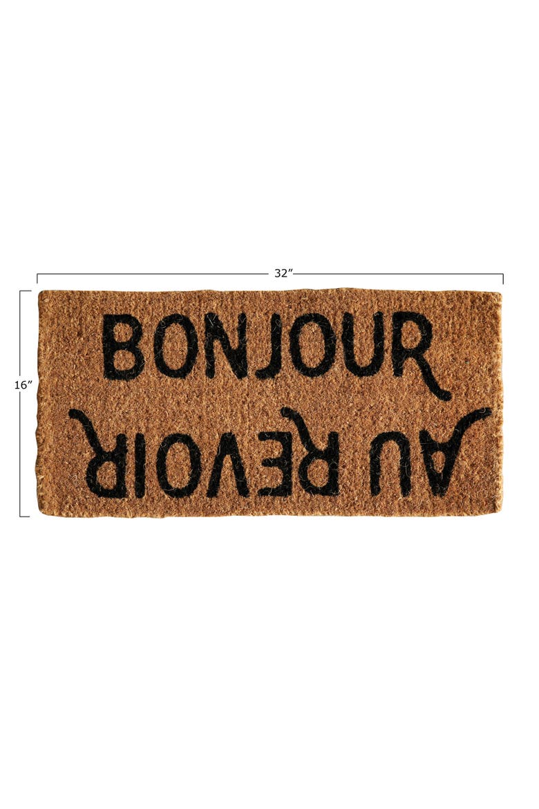 "Bonjour/Au Revoir" Rectangle Coir Doormat, Alternate, color, Natural