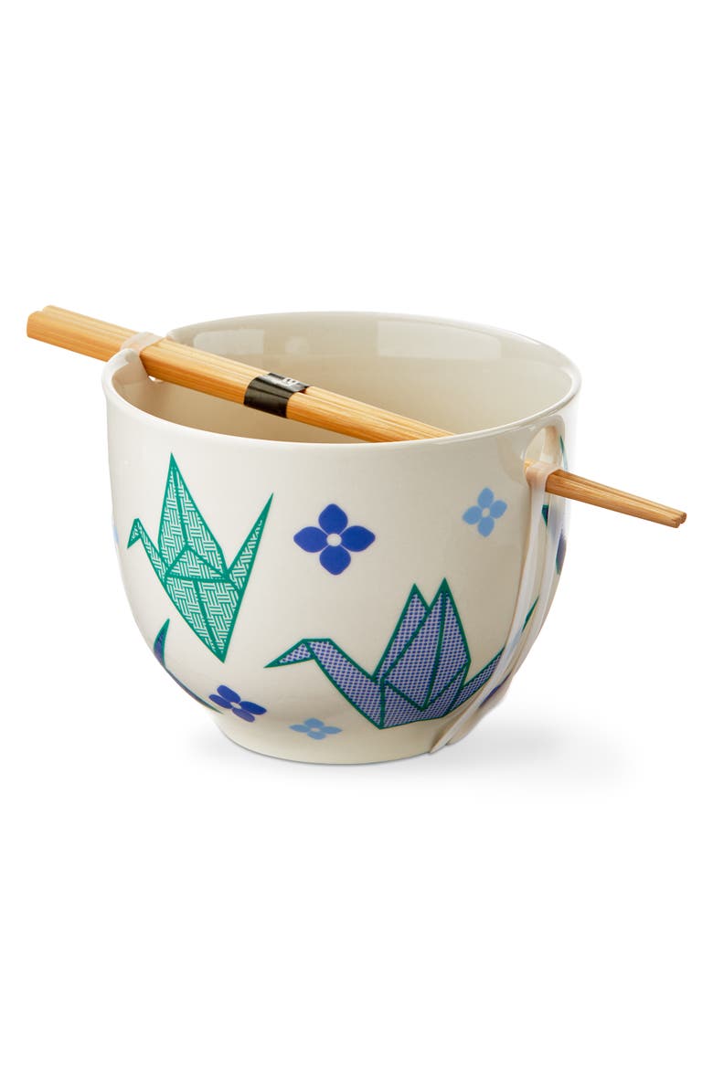 Paper Crane Blue Multi Stoneware Noodle Bowls 16 oz, Main, color, Blue