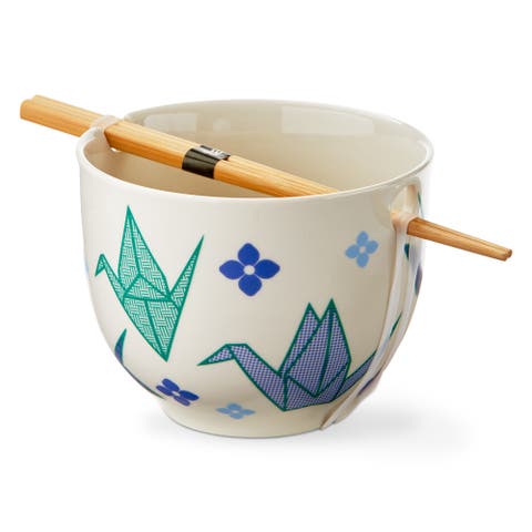 Paper Crane Blue Multi Stoneware Noodle Bowls 16 oz