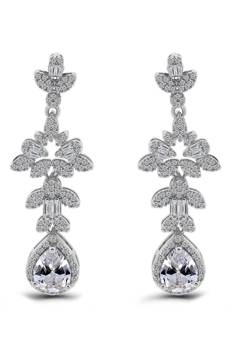 Christian Siriano Pear Cubic Zirconia Drop Earrings, Main, color, Silver
